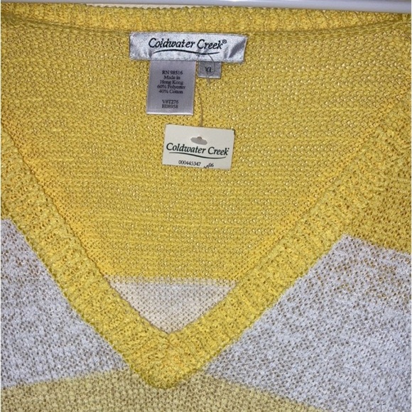 Coldwater Creek Size XL NWT Pullover Vneck Sweater wide stripe yellow colorblock - Picture 5 of 5